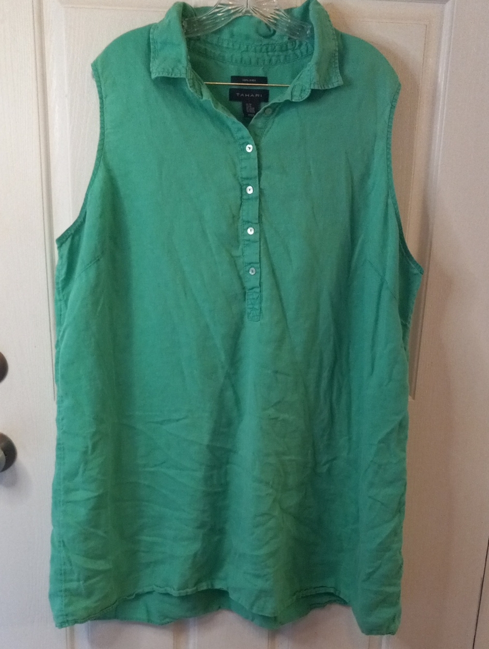 Tahari green sleeveless linen tunic top mini dress Womens plus size 3x